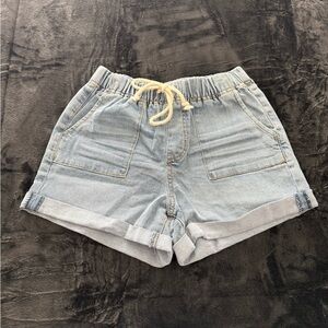 Madden Girl Light Wash Jean Shorts with Drawstring